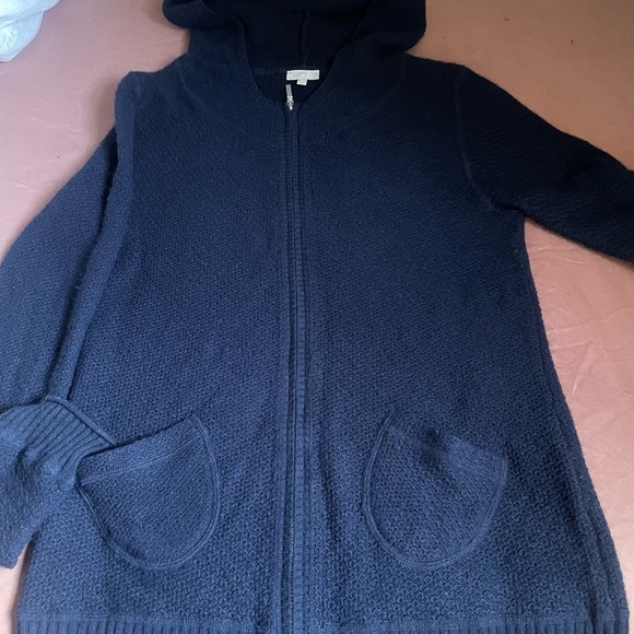 100% Cashmere Zip Hoodie Sweater Cardigan Sweatshirt Navy Size Medium - Picture 13 of 13